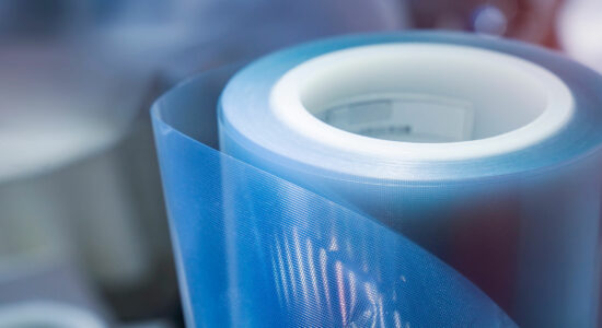 Semi-transparent polyethylene film rolled up