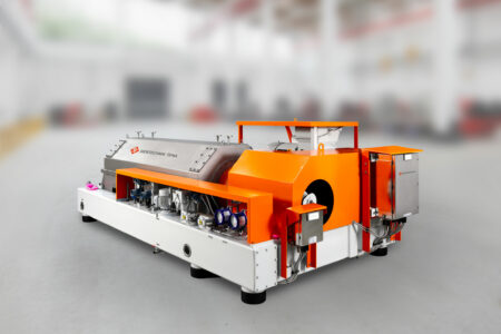 SIEBTECHNIK TEMA decanter centrifuge DZ 7. View from the drive side of the decanter.